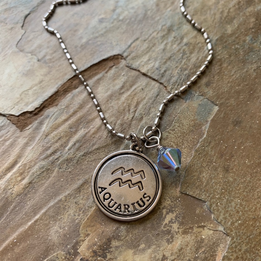 NWT Aquarius Coin Necklace With Blue Crystal